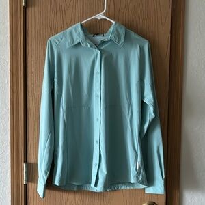 Columbia Bright Aqua Button Down Shirt with Built-in Cooling Effect, size M